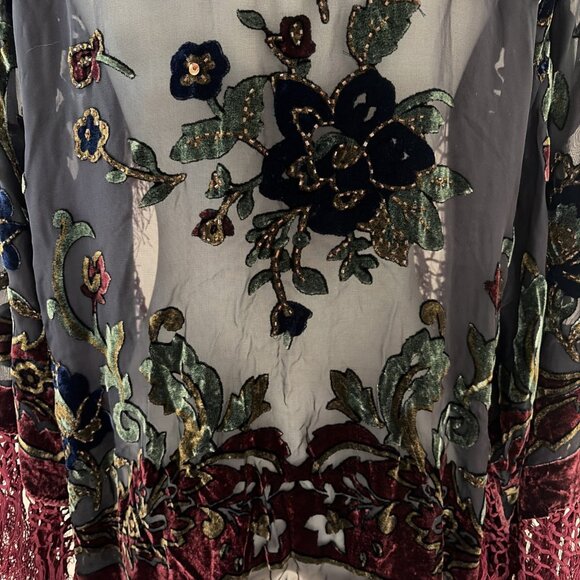 VTG Kirks Folly Burnout Velvet Cardigan Women's One Size Sequins Fringe Stunning - Picture 3 of 10